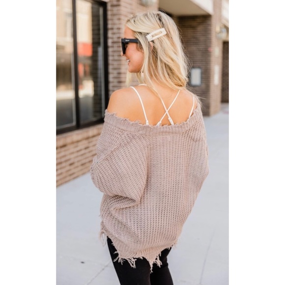 pink lily taupe distressed sweater - Picture 5 of 8